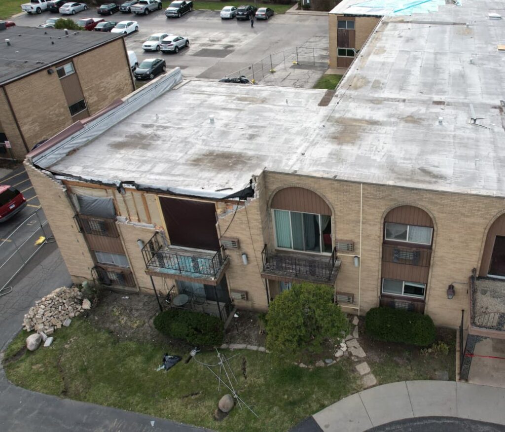 apartment building damaged by tornado